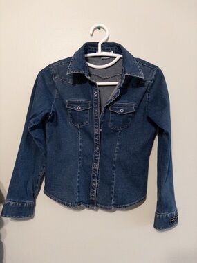American Eagle Outfitters Dark Blue Denim Button-Up Jacket